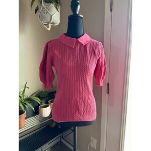 Siani Milano Pink Cord collared sweater with Puff Sleeves Size S Barbie Preppy